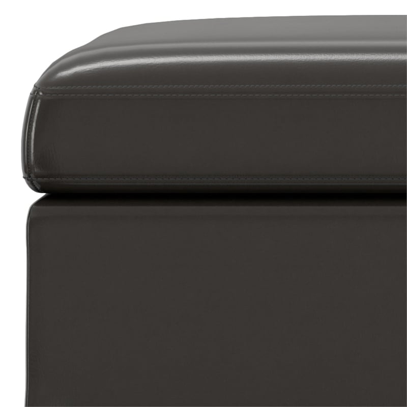 Simpli Home Owen Faux Air Leather Coffee Table Storage Ottoman in Tanners Brown
