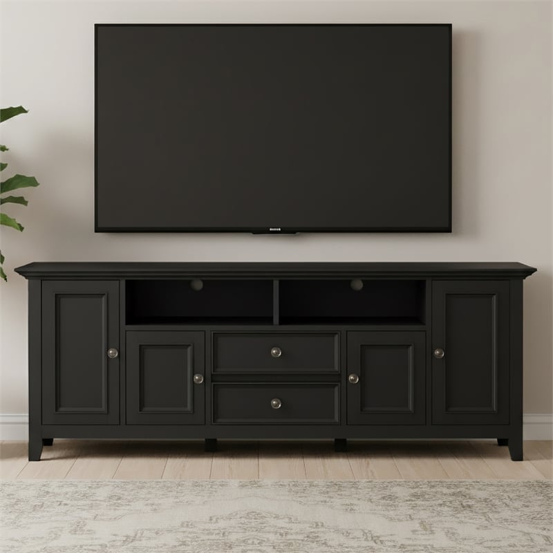 Amherst 72 inch Wide Solid Wood Transitional TV Stand in Black