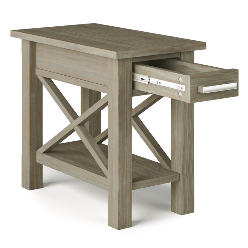 Simpli Home Kitchener Solid Wood Narrow Side Table in Gray