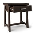 Simpli Home Sawhorse 1 Drawer Solid Wood Nightstand in Dark Chestnut Brown