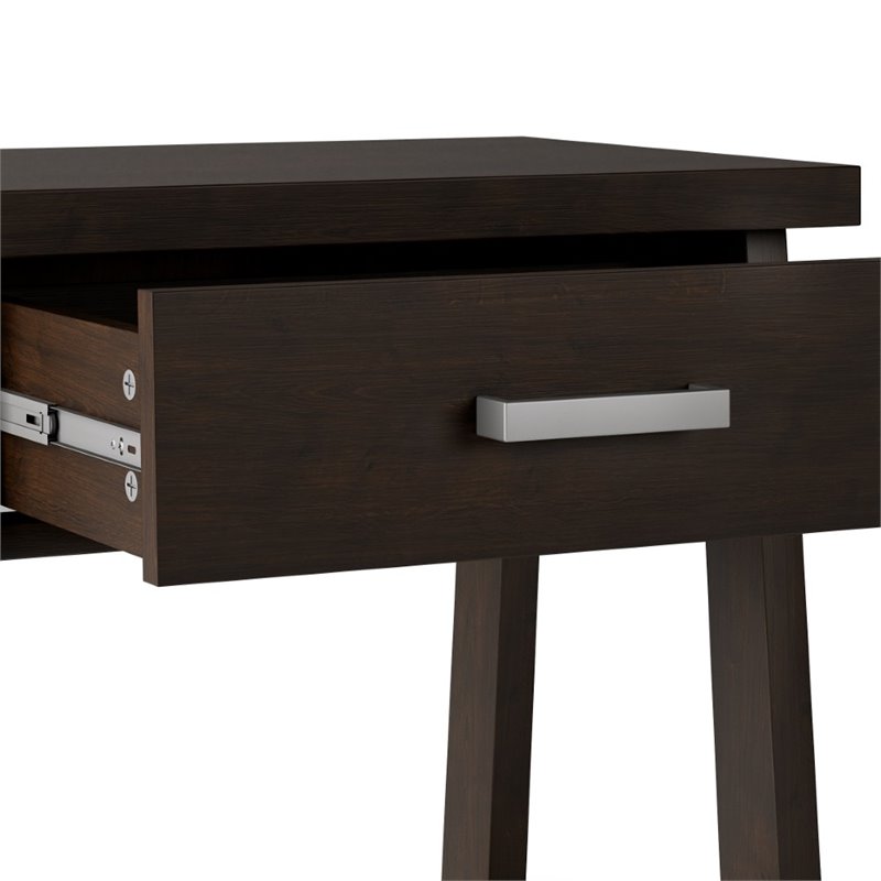 Simpli Home Sawhorse 1 Drawer Solid Wood Nightstand in Dark Chestnut Brown