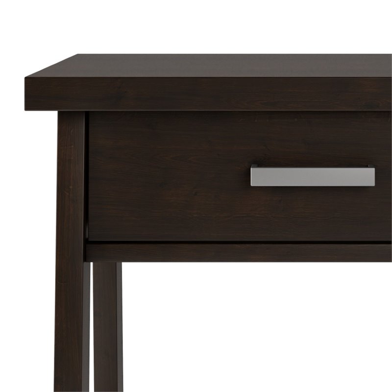 Simpli Home Sawhorse 1 Drawer Solid Wood Nightstand in Dark Chestnut Brown