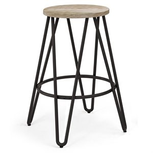 Simpli Home Simeon 24&quot Industrial Round Counter Stool in Natural and Black