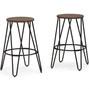 Simpli Home Simeon 26&quot Industrial Counter Stool in Cocoa and Black (Set of 2)
