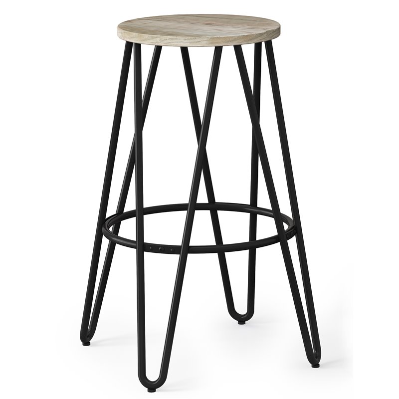 Industrial Round Wood Top Bar Stool, Round Wooden Bar Stools