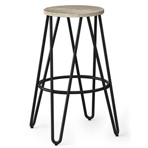 Simpli Home Simeon 30&quot Industrial Round Wood Top Bar Stool in Natural and Black