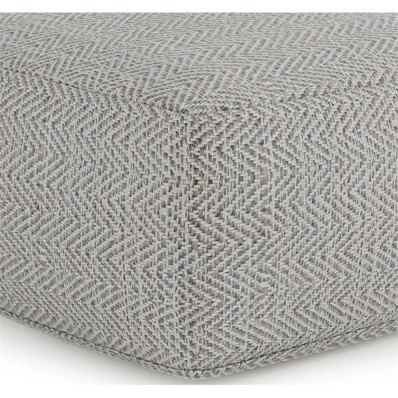 Simpli Home Nate Boho Square Pouf in Patterned Gray Melange Cotton