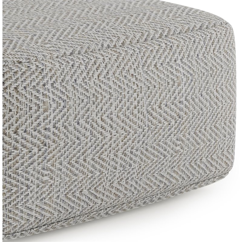 Simpli Home Nate Boho Square Pouf in Patterned Gray Melange Cotton