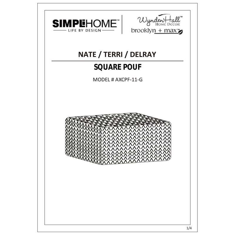 Simpli Home Nate Boho Square Pouf in Patterned Gray Melange Cotton