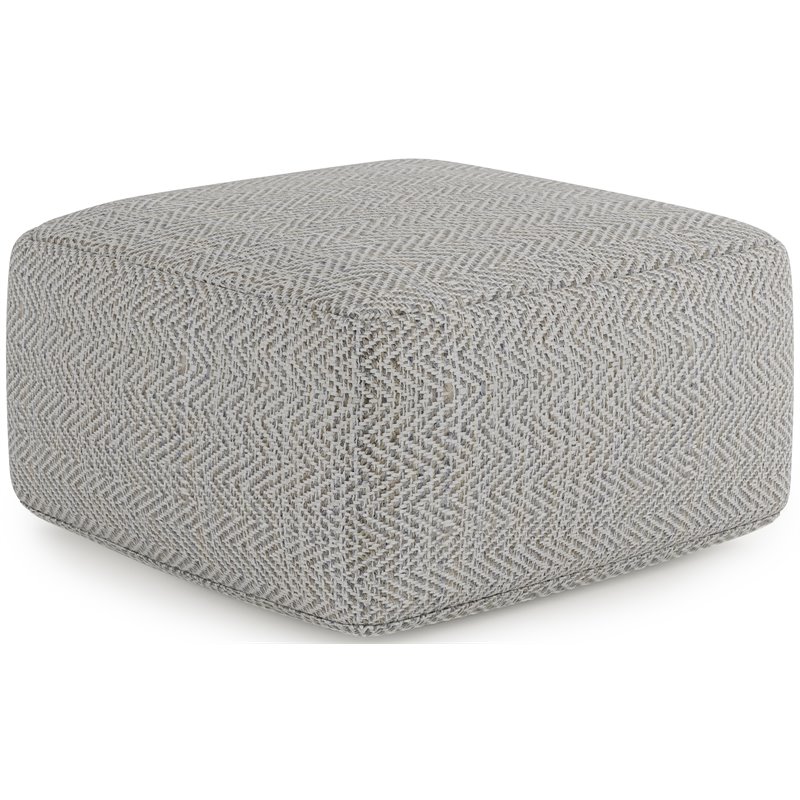 Simpli Home Nate Boho Square Pouf in Patterned Gray Melange Cotton