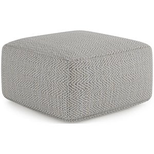 Simpli Home Nate Boho Square Pouf in Patterned Gray Melange Cotton