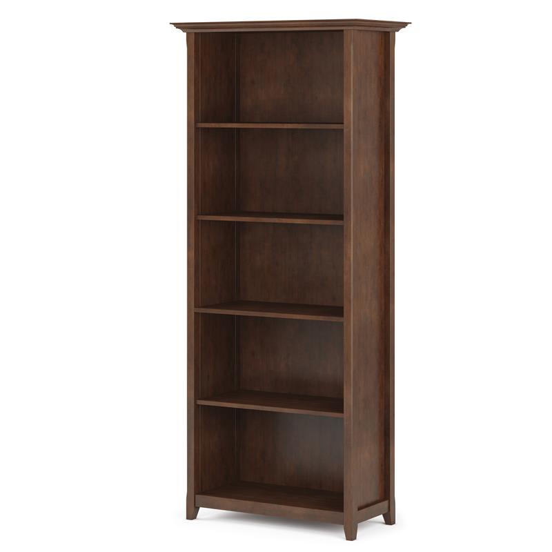 Simpli Home Amherst Solid Wood 5 Shelf Bookcase in Russet Brown ...