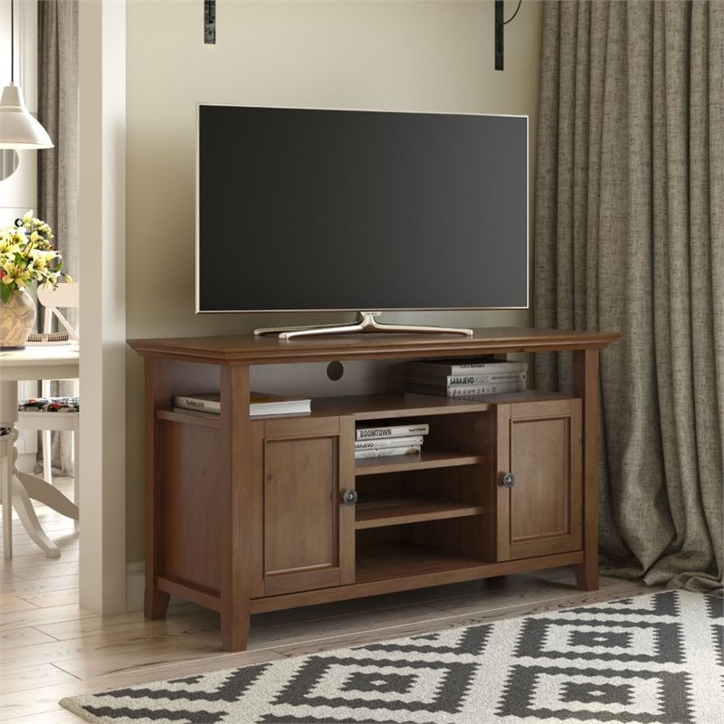 Amherst 54 inch Wide Solid Wood Transitional TV Stand in Medium Saddle Brown