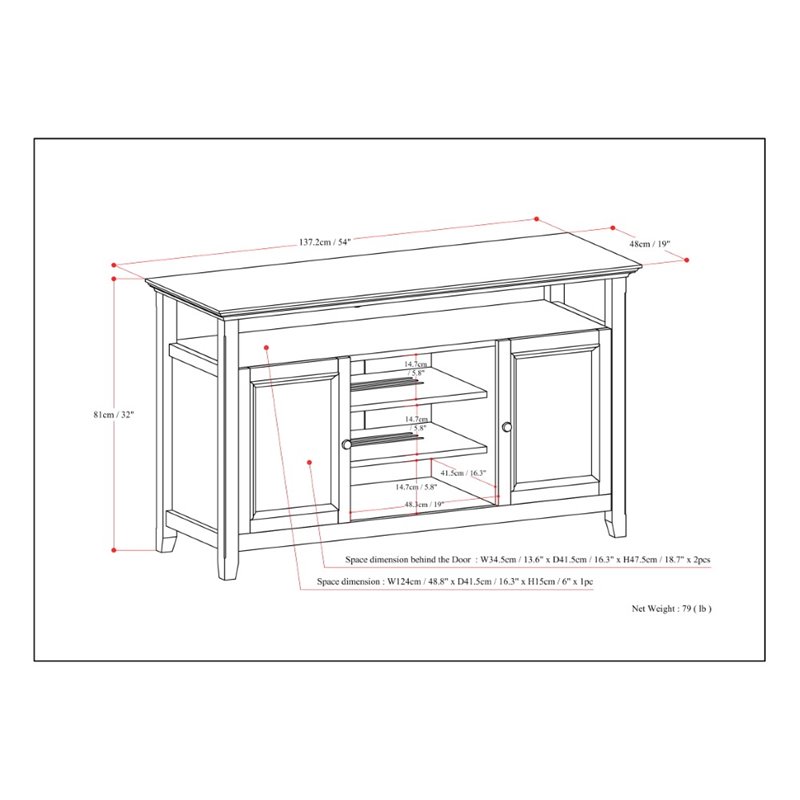 Amherst 54 inch Wide Solid Wood Transitional TV Stand in Medium Saddle Brown