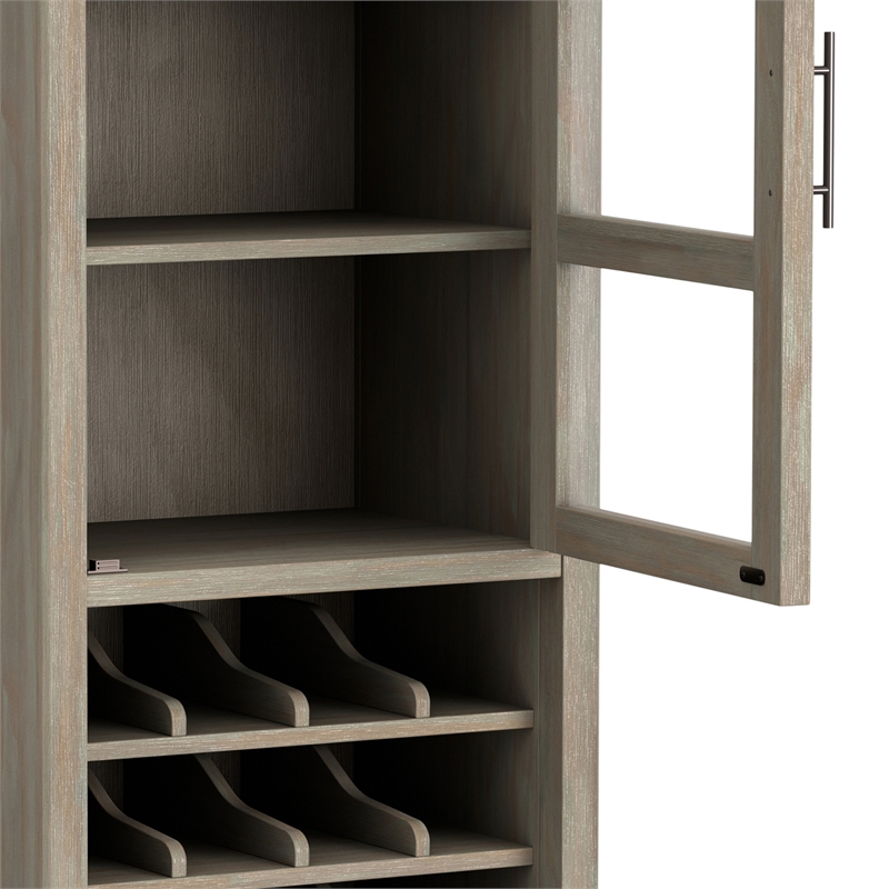 Simpli Home Avalon Solid Wood 12 Bottle Wine Rack Cabinet in Distressed Gray