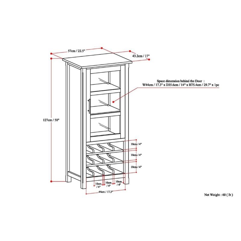 Simpli Home Avalon Solid Wood 12 Bottle Wine Rack Cabinet in Distressed Gray