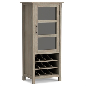 Simpli Home Avalon Solid Wood 12 Bottle Wine Rack Cabinet in Distressed Gray