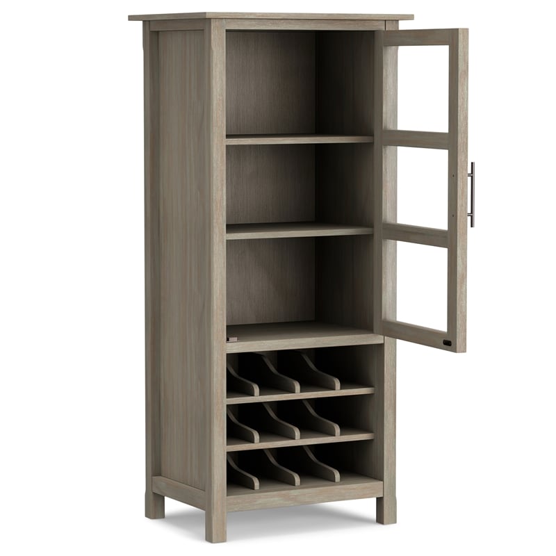 Simpli Home Avalon Solid Wood 12 Bottle Wine Rack Cabinet in Distressed Gray