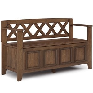 Amherst48&quotWD Solid Wood Transitional Entryway Bench in Rustic Natural Aged Brown