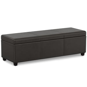Simpli Home Avalon 54&quot Contemporary Faux Leather Storage Bench in Tanners Brown