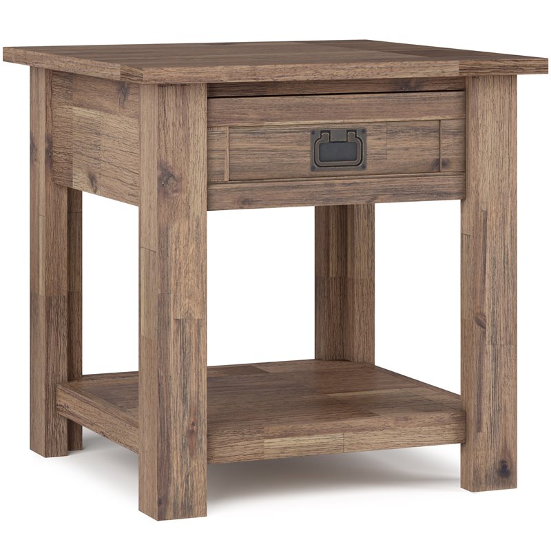 Simpli Home Monroe 22" Square Rustic Solid Wood End Table in Rustic