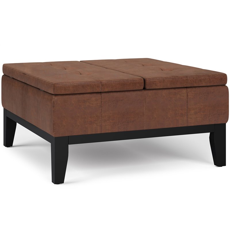 Simpli Home Dover 36 Square Faux, Faux Leather Ottoman Coffee Table With Storage