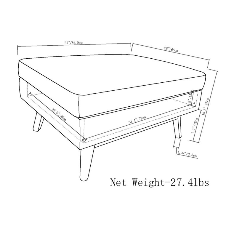 Simpli Home Owen Linen Look Fabric Coffee Table Storage Ottoman in Slate Gray