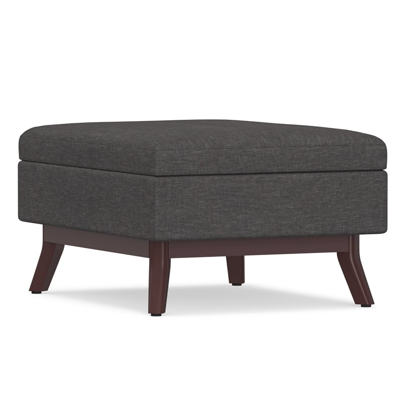 Simpli Home Owen Linen Look Fabric Coffee Table Storage Ottoman in Slate Gray