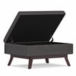 Simpli Home Owen Linen Look Fabric Coffee Table Storage Ottoman in Slate Gray