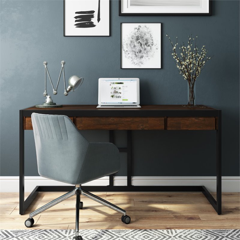 Erina Solid Acacia Wood Small Desk in Distressed Charcoal Brown