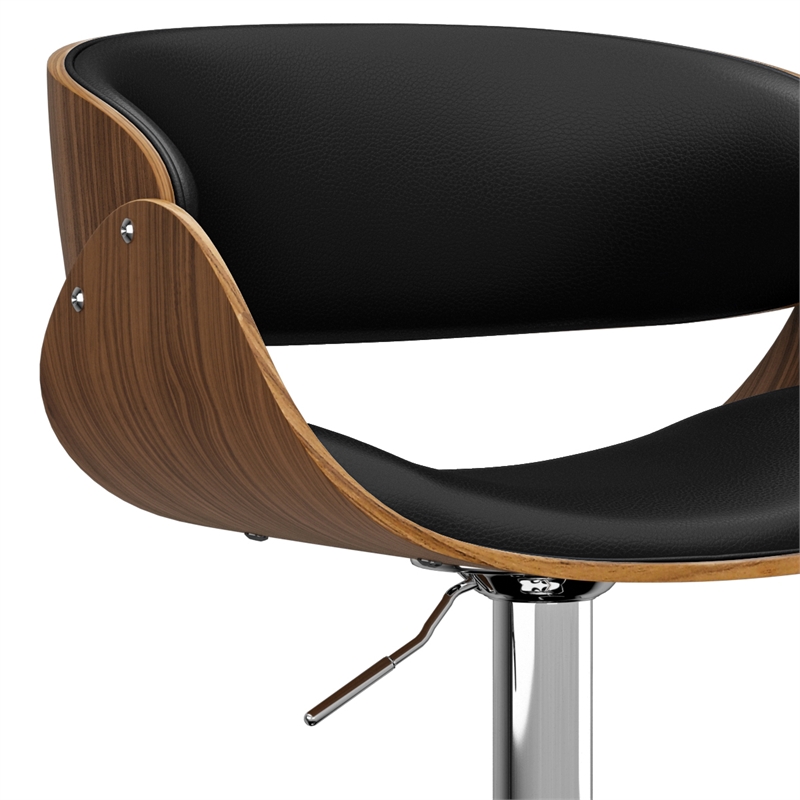 Simpli Home Amery Modern Adjustable Swivel Bar Stool in Black Faux Leather