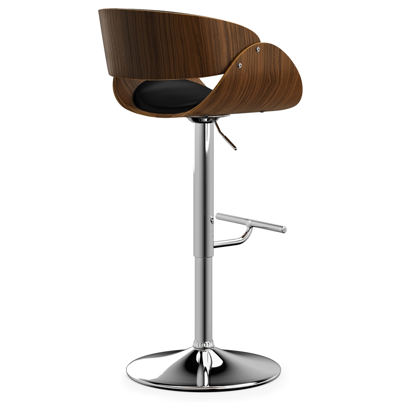 Simpli Home Amery Modern Adjustable Swivel Bar Stool in Black Faux Leather