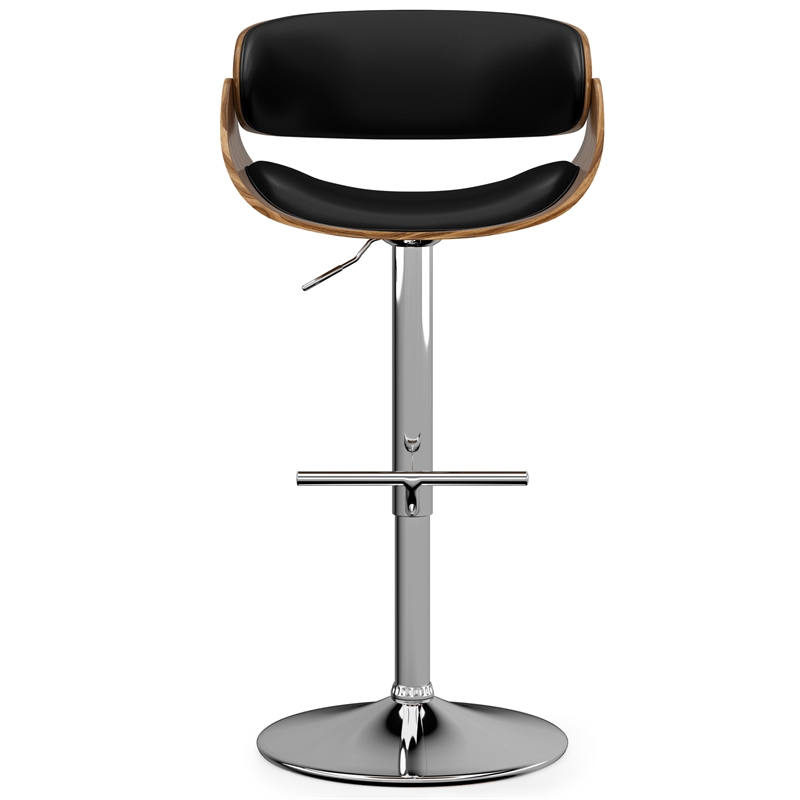 Simpli Home Amery Modern Adjustable Swivel Bar Stool in Black Faux Leather