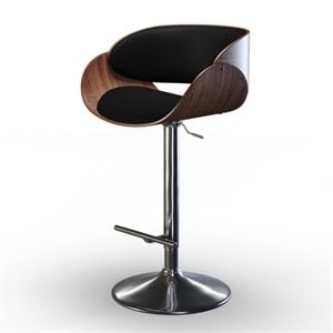 Simpli Home Amery Modern Adjustable Swivel Bar Stool in Black Faux Leather