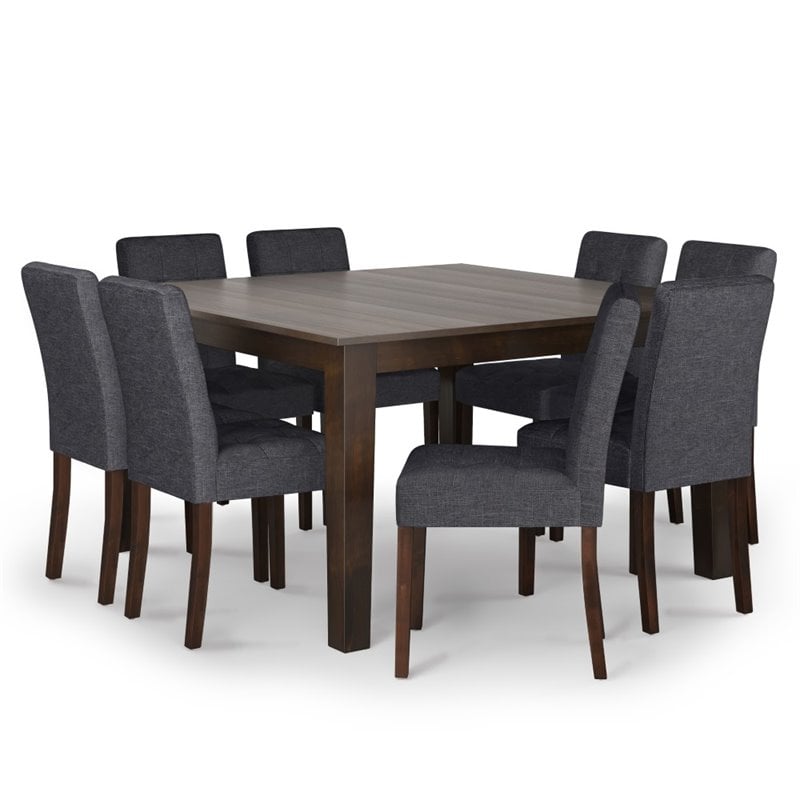 Simpli Home Andover 9 Piece Contemporary Upholstered Dining Set in Slate Gray