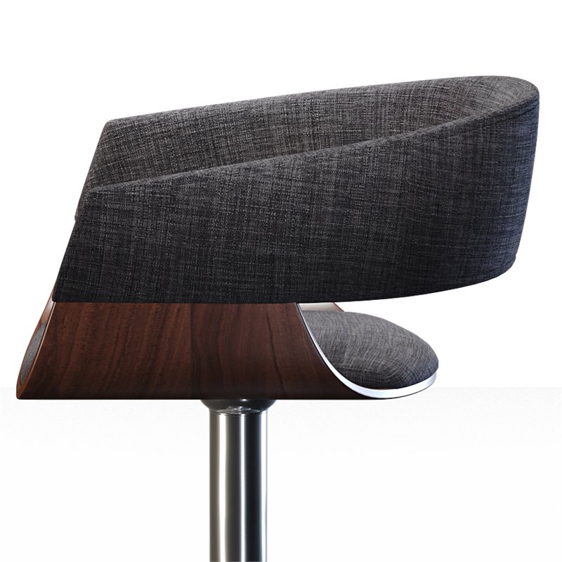 Lowell 25 - 33 inch Seat Height Mid Century Modern Adjustable Swivel Bar Stool in Charcoal Grey Linen Look Fabric