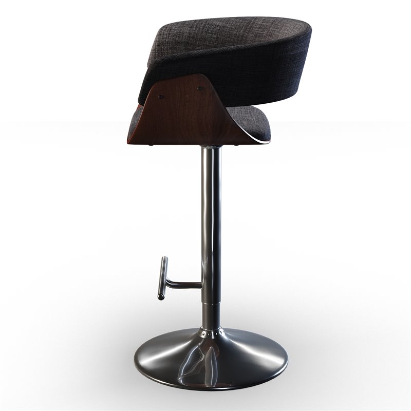 Simpli Home Sheldon Adjustable Swivel Fabric Bar Stool in Charcoal Gray