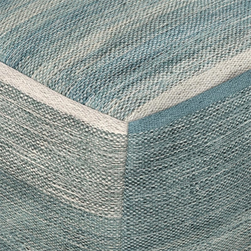 Simpli Home Naya Boho Cube Pouf in Blue Melange Cotton