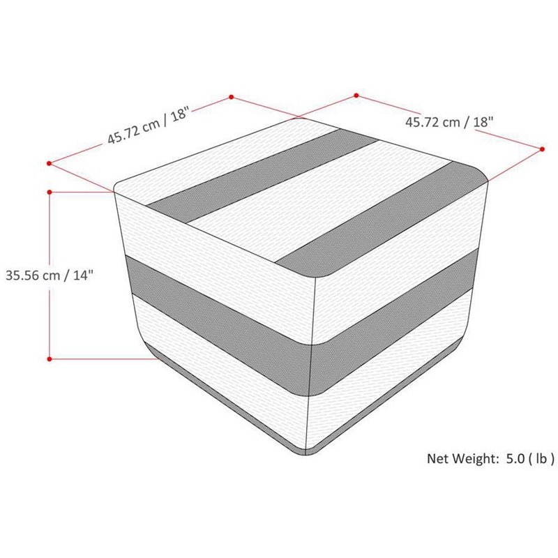 Simpli Home Clay Boho Square Pouf in Gray Melange Cotton