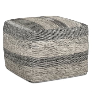 Simpli Home Clay Boho Square Pouf in Gray Melange Cotton