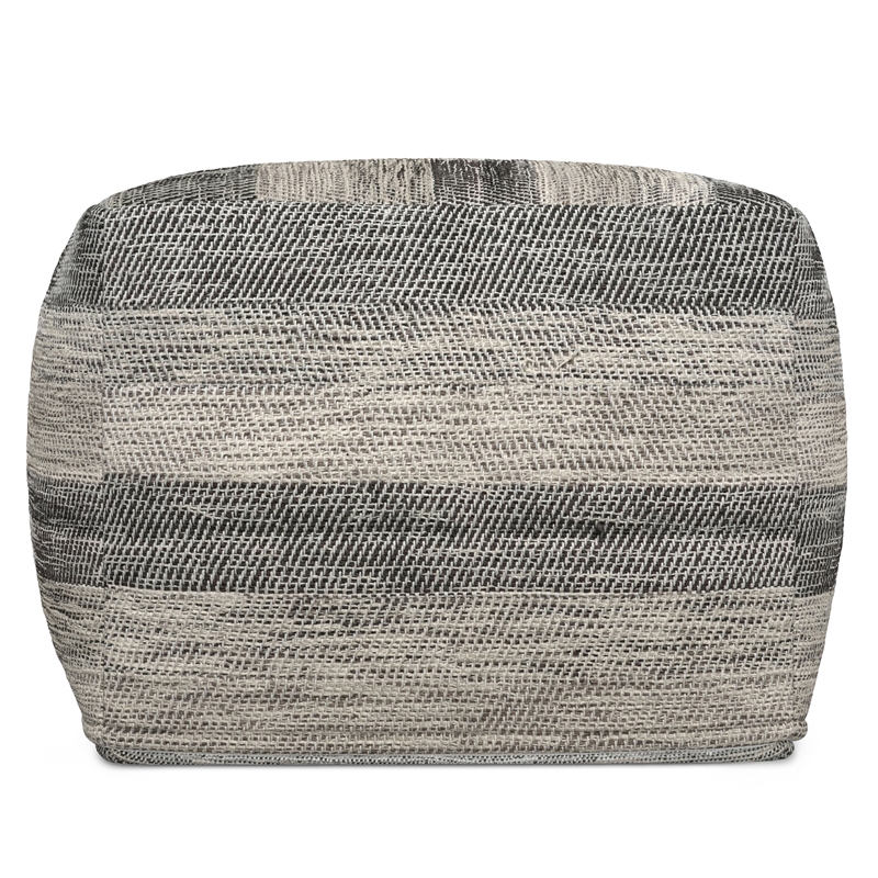 Simpli Home Clay Boho Square Pouf in Gray Melange Cotton