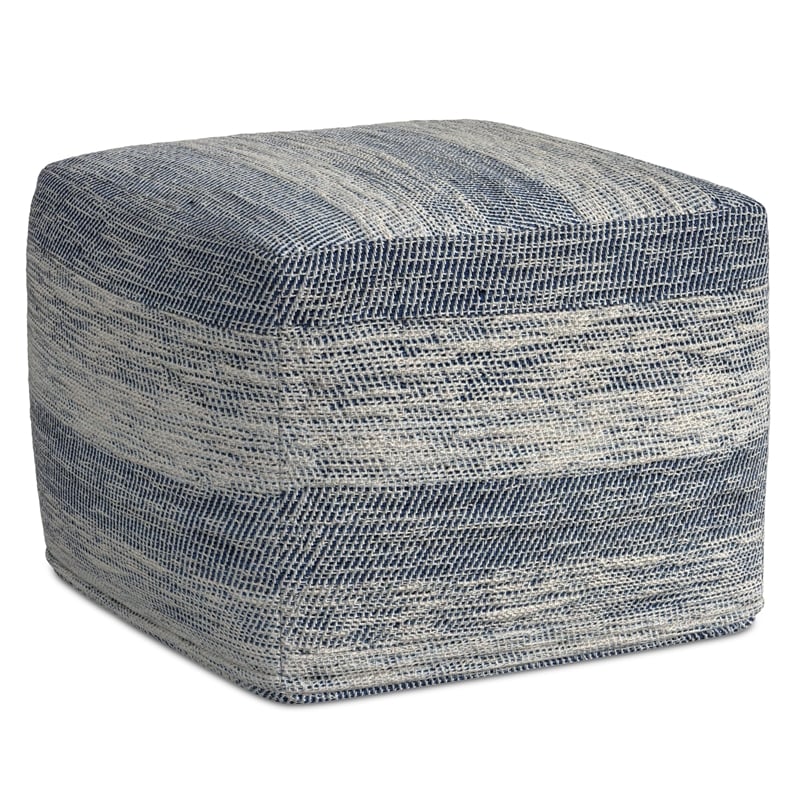 Simpli Home Clay Boho Square Pouf in Patterened Teal Melange Cotton