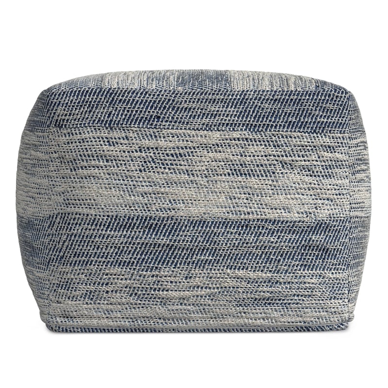 Simpli Home Clay Boho Square Pouf in Patterened Teal Melange Cotton