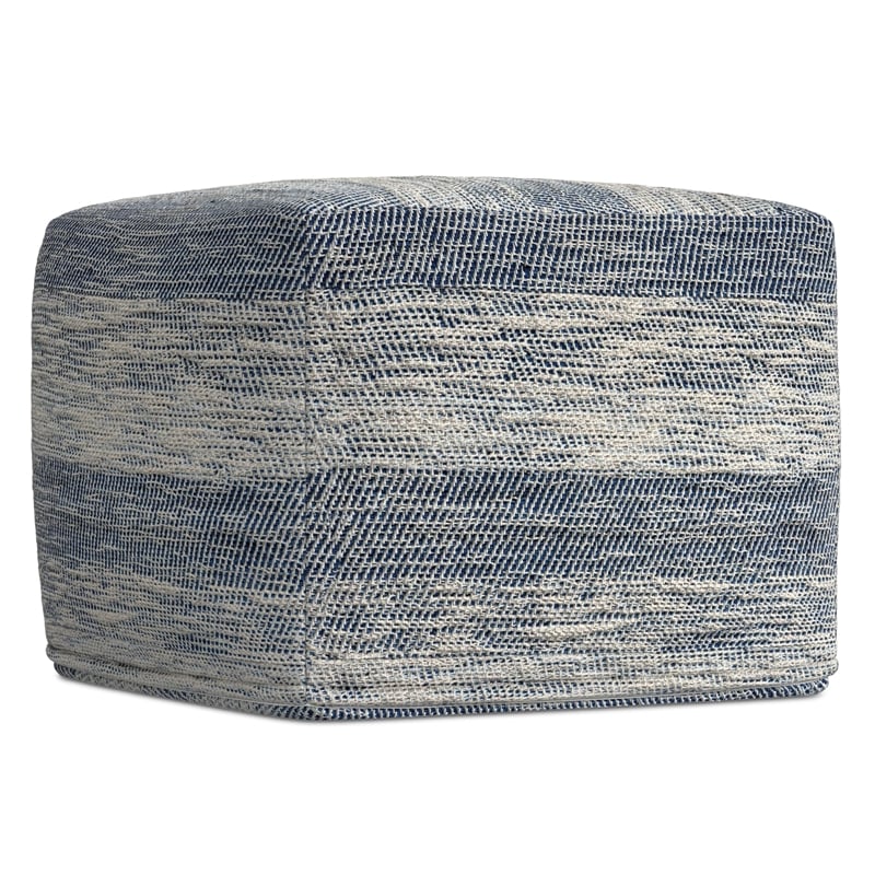 Simpli Home Clay Boho Square Pouf in Patterened Teal Melange Cotton