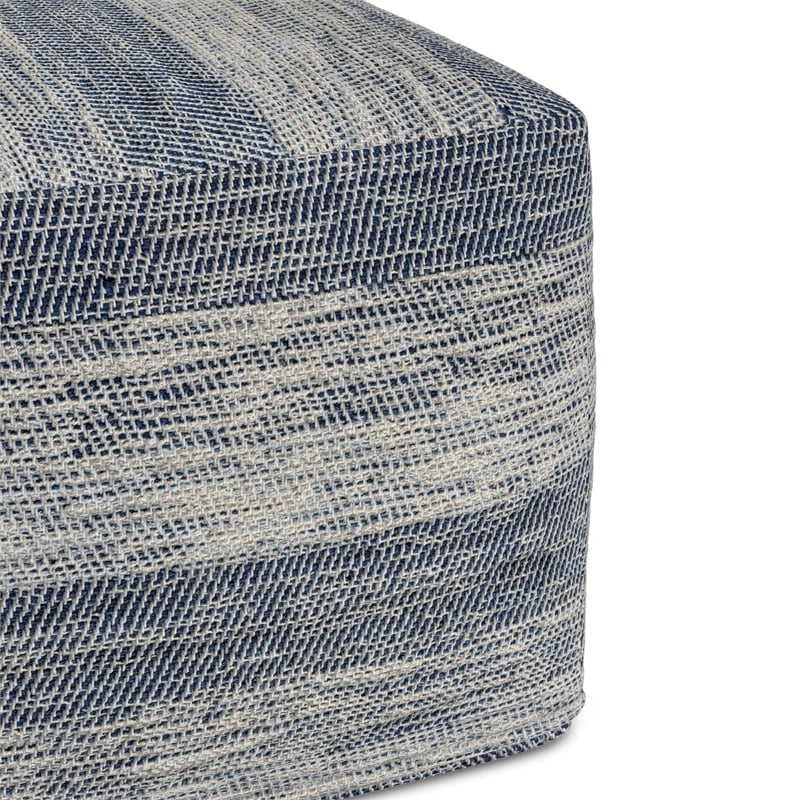 Simpli Home Clay Boho Square Pouf in Patterened Teal Melange Cotton
