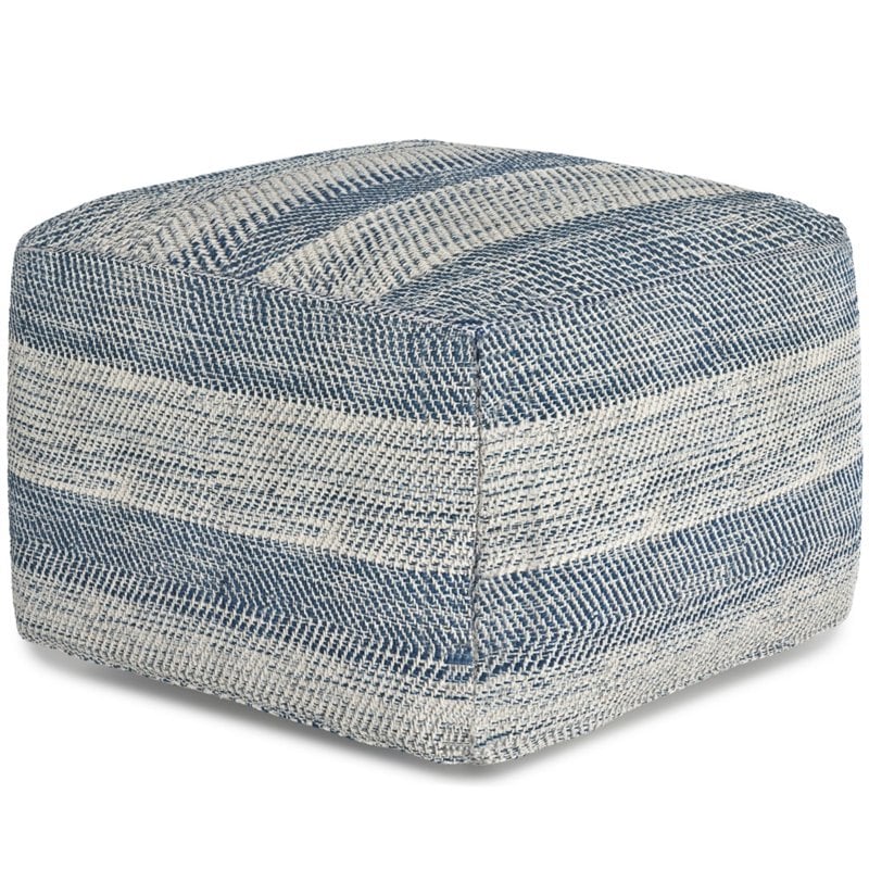 Upholstered in Patterened Teal Melange Hand Woven Cotton Bedroom and Kids Room for the Living Room Footstool Modern SIMPLIHOME Clay Square Pouf Transitional 