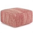 Simpli Home Nate Boho Square Pouf in Patterned Maroon Melange Cotton