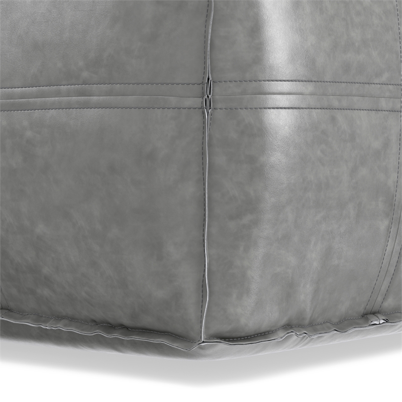 Simpli Home Brody Boho Square Pouf in Distressed Gray Faux Leather