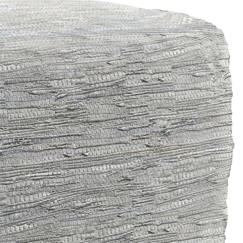 Simpli Home Fredrik Boho Square Pouf in Cream Woven Genuine Leather