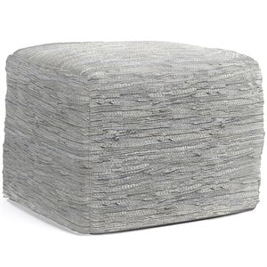 Simpli Home Fredrik Boho Square Pouf in Cream Woven Genuine Leather